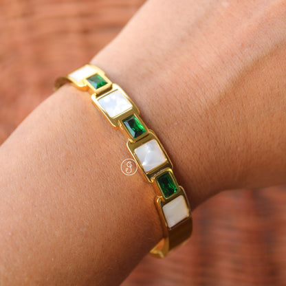 Green Stones & MOP Work Golden Bracelet