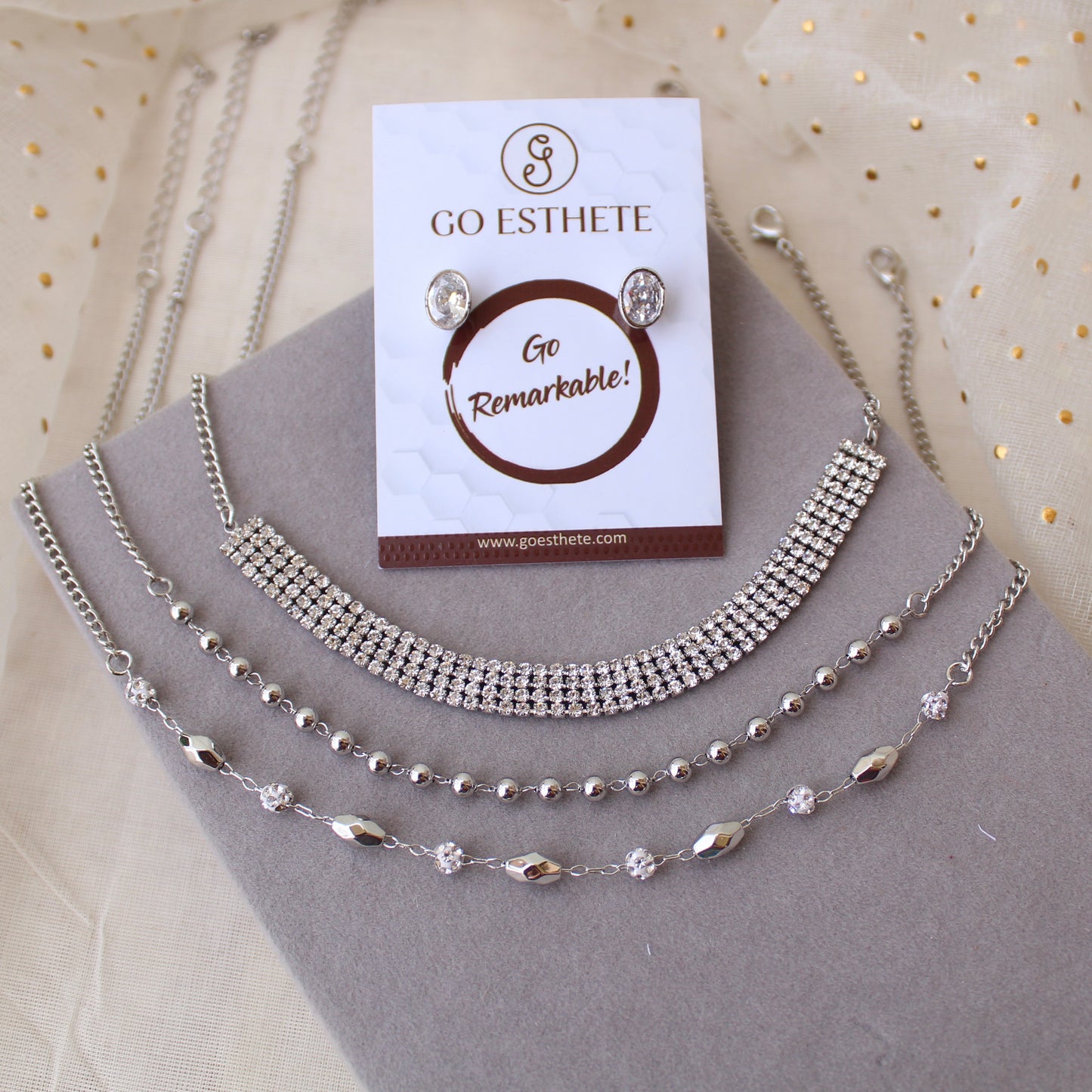 Set of 3 Stylish Chains With Free Pair of Studs