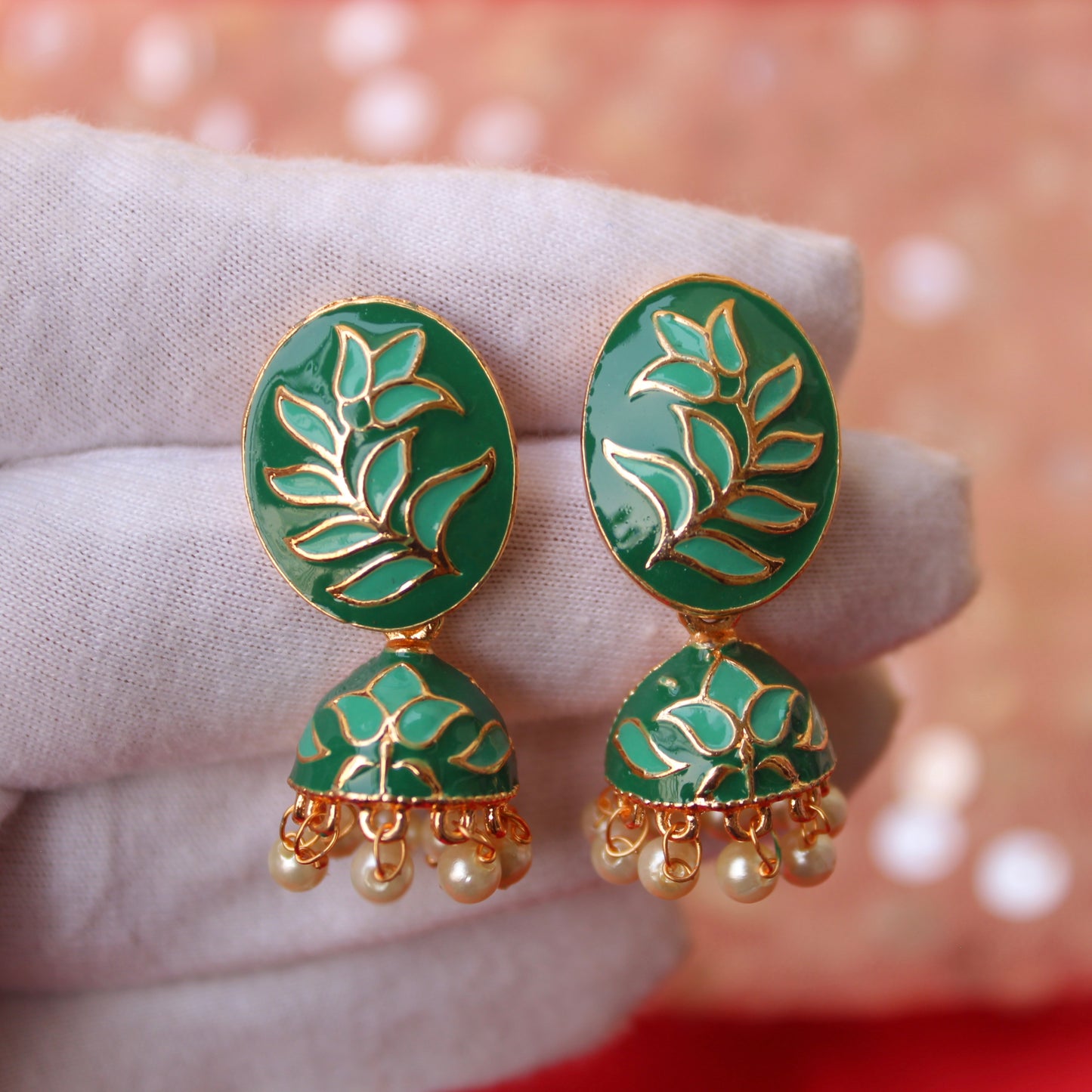 Green Mini Meenakari Jhumki