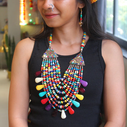 Multicolour Multilayer Beads Necklace Set