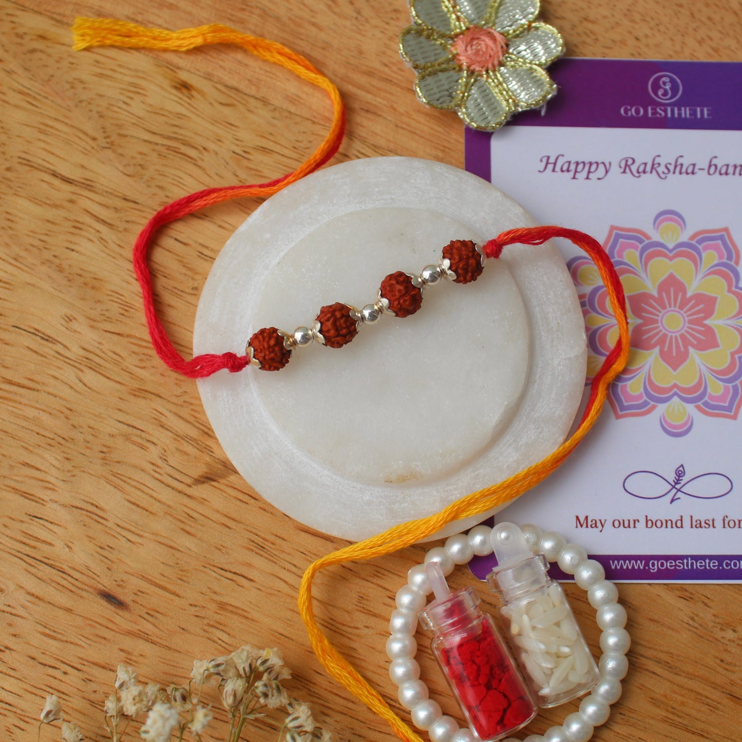 Pure Silver Beads and Rudraksh Rakhi