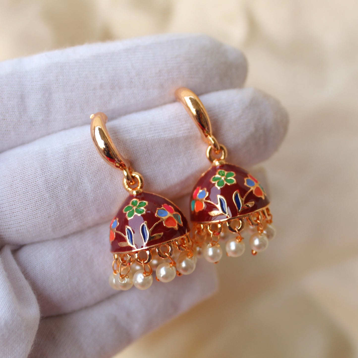 Brown Mini Meenakari Jhumki Earrings