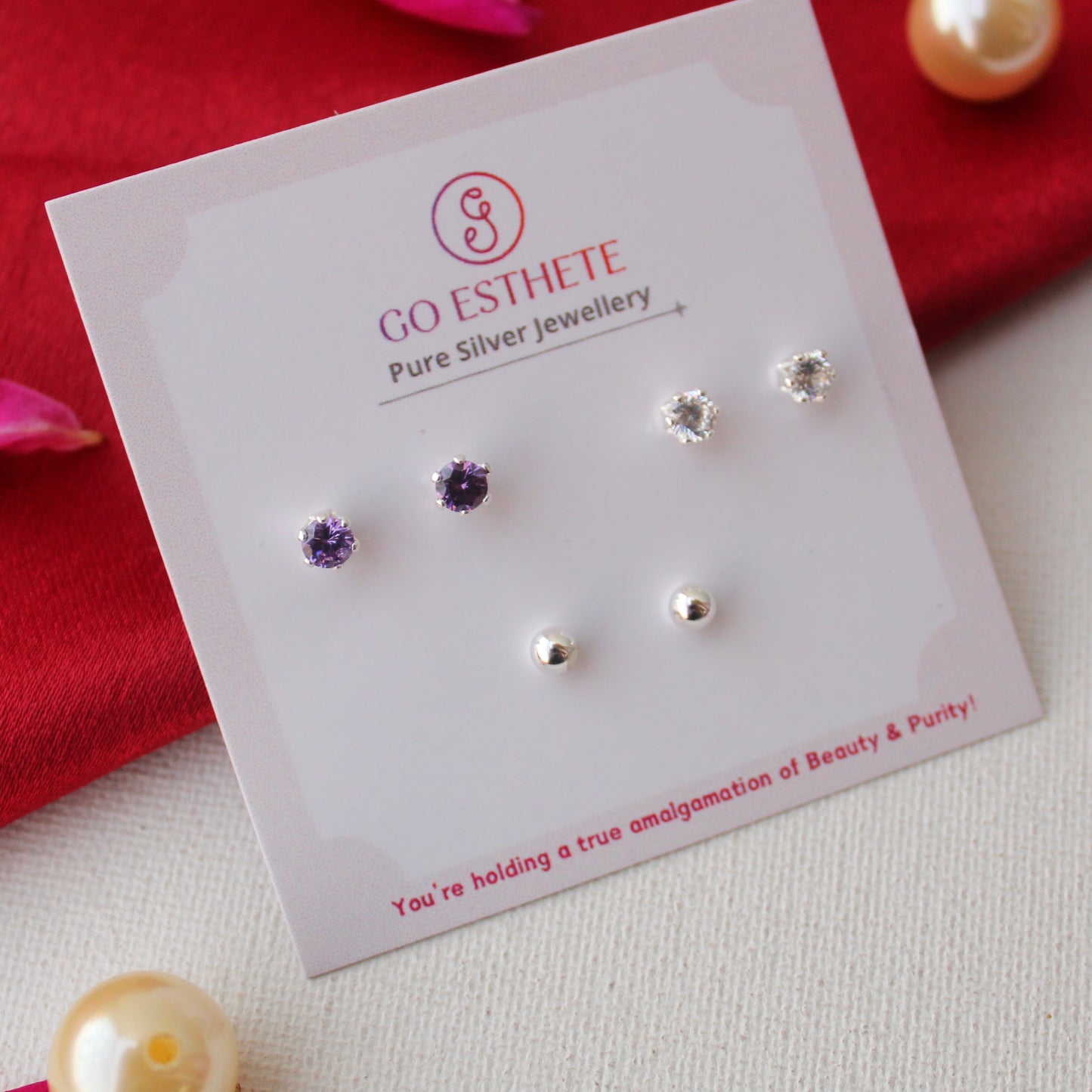 92.5 Pure Silver Studs Combo (Set of 3)