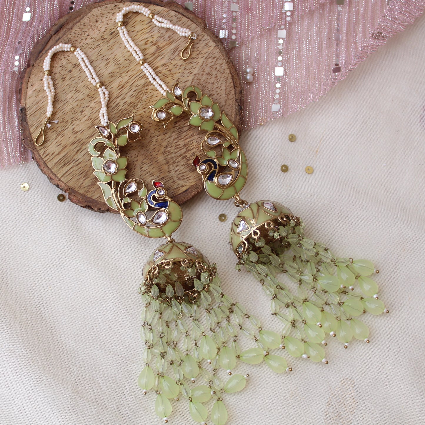 Premium Green Peacock Jhumki With Earcuff