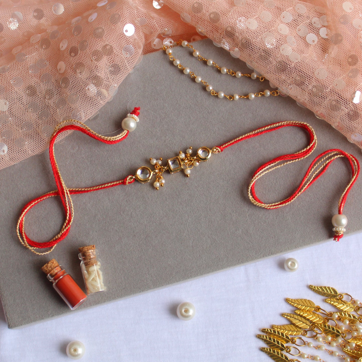 Traditional Kundan Rakhi with Elegant Kaleera Lumba