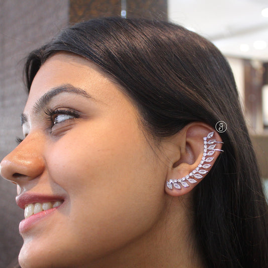 Silver Toned Celeste Leaf AD Ear-Cuff (Single Piece)