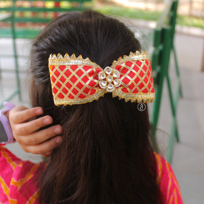 Crimson Red Ethnic Hair Bow Buckle