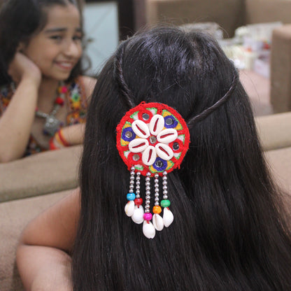 Multicolor Embroidered Mirror Work Hair Brooch Clip