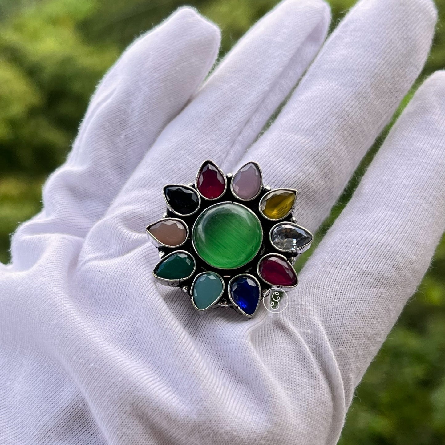 Semi Precious Multi-Stones Work Adjustable Ring