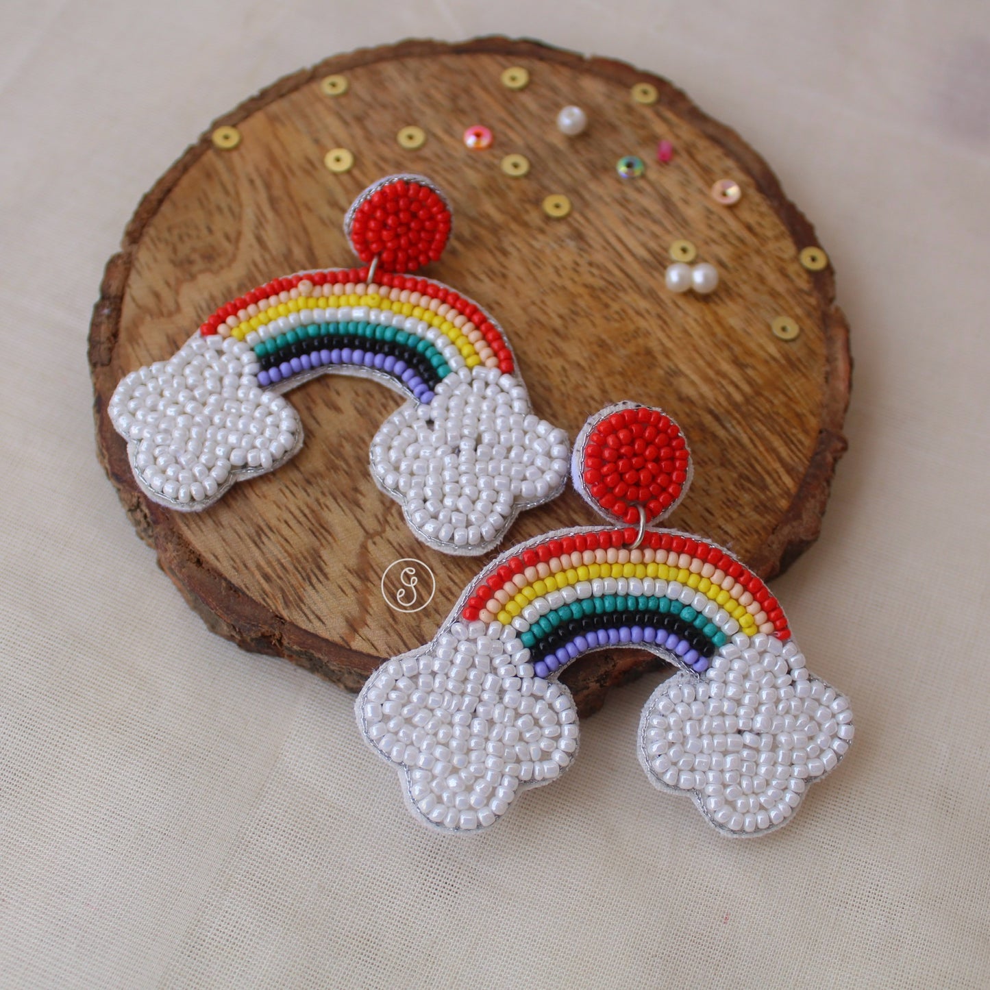 Vibrant Rainbow Design Colourful Beaded  Earrings