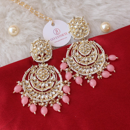 Baby Pink Kundan & Beads Embellished Earrings