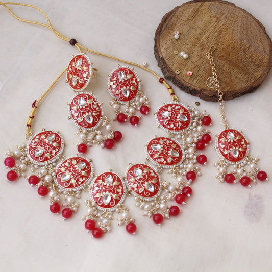 Beautiful Red Meenakari Necklace Combo Set