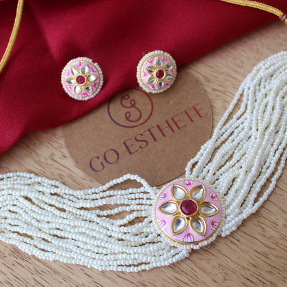 Pretty Pink and White Choker Necklace Set