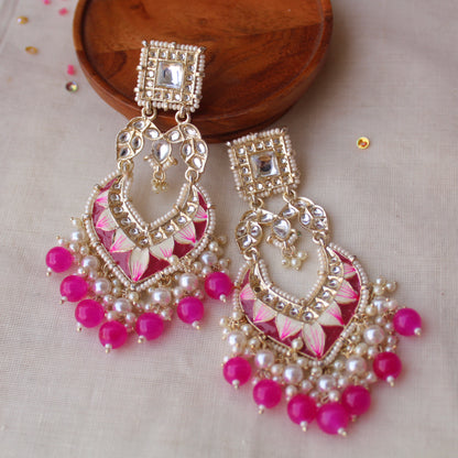 Fabulous Pink Long Chandbali Earrings