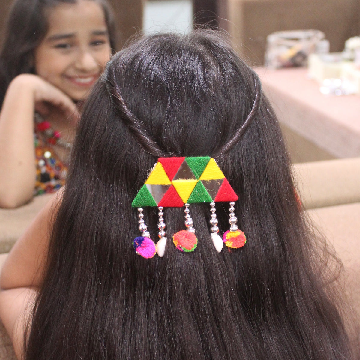 Vibrant Multicolor Mirror Work Hair Brooch Clip