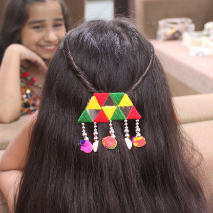 Vibrant Multicolor Mirror Work Hair Brooch Clip
