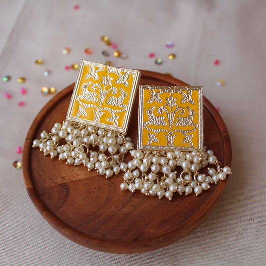 Classic Square Design Yellow Earrings