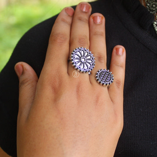 Designer Oxidised Silver Two Fingers Ring