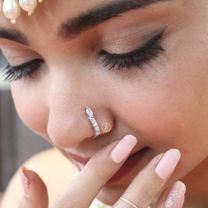 CZ Diamonds Studded Silver Press-on Nosepin