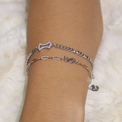Twin Charm 92.5 Pure Silver Double Chain Bracelet
