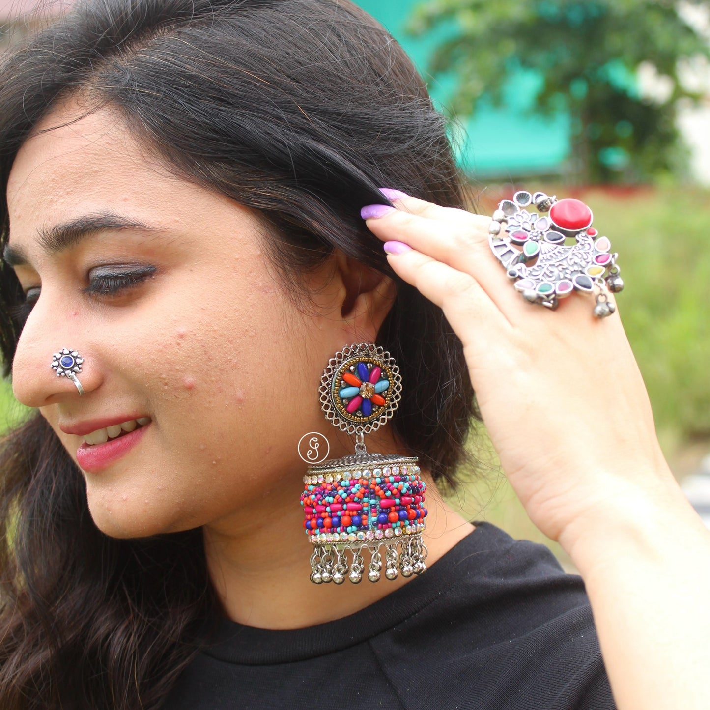 Multicoloured Jumbo Jhumki Earrings