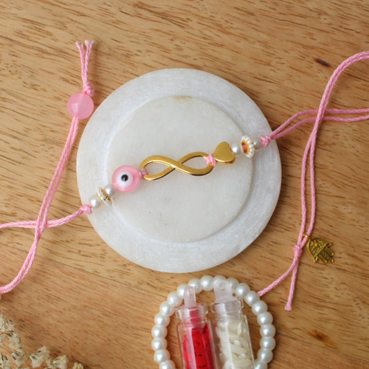 Pretty Pink Infinity & Evil Eye Design Rakhi