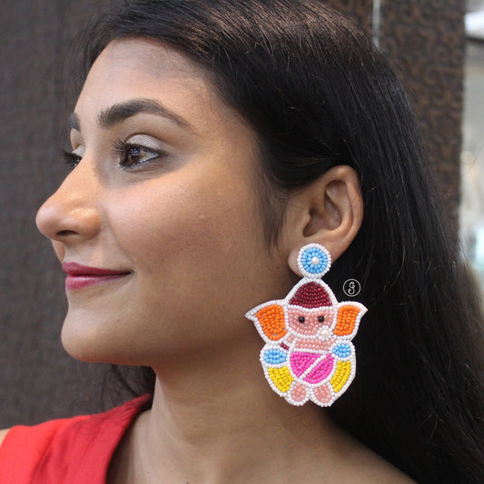 Handmade Colourful Ganesha Beaded Earrings