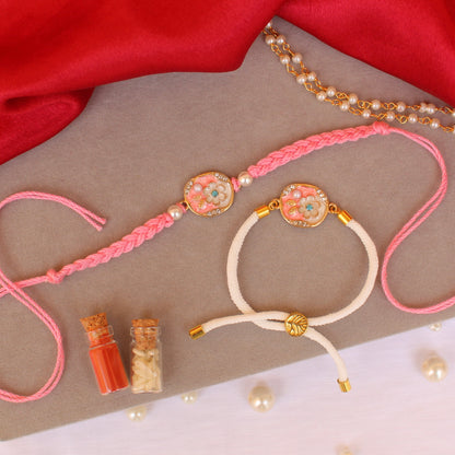 Pink Floral Rakhi & Bracelet Pair