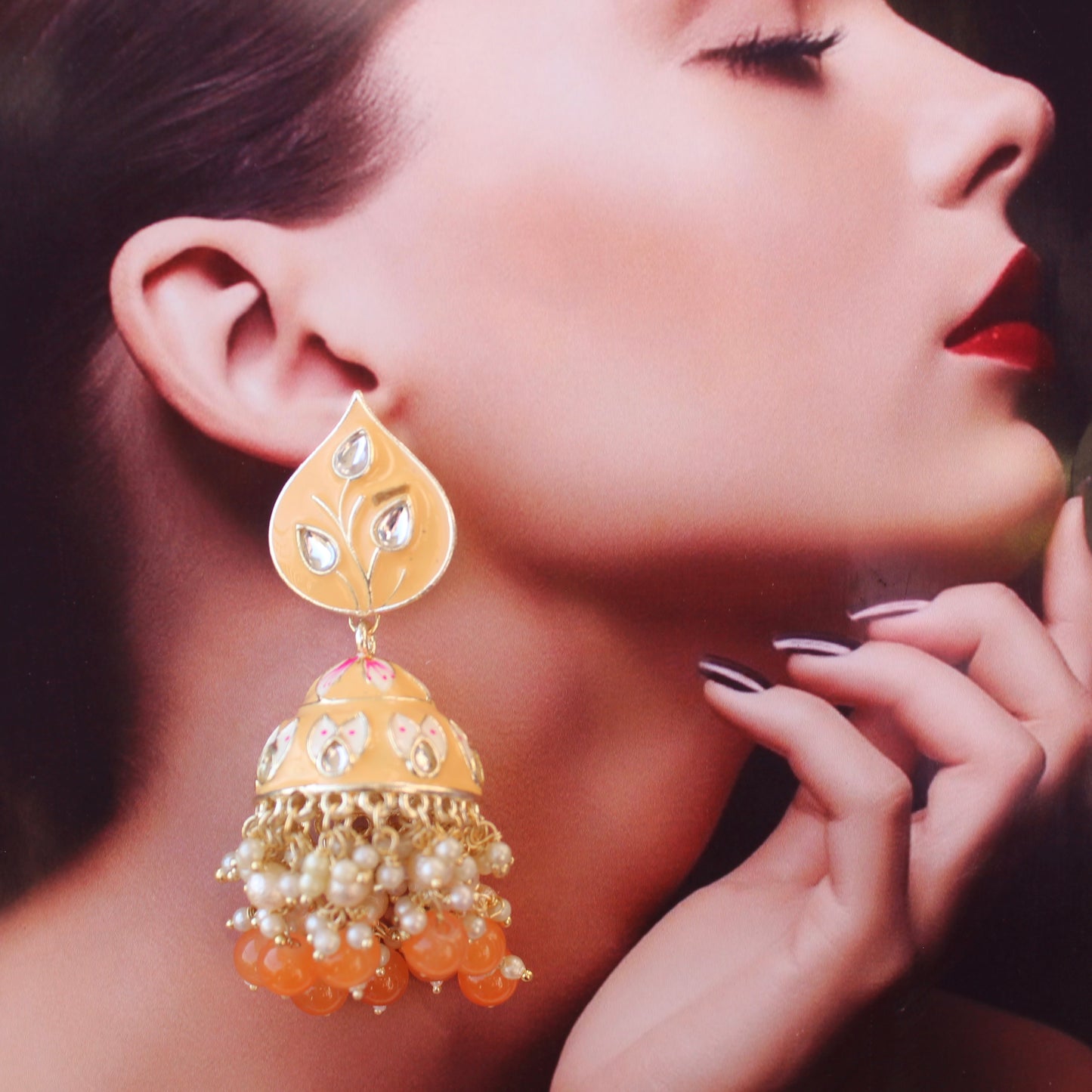 Pretty Peach Orange Jhumki Earrings