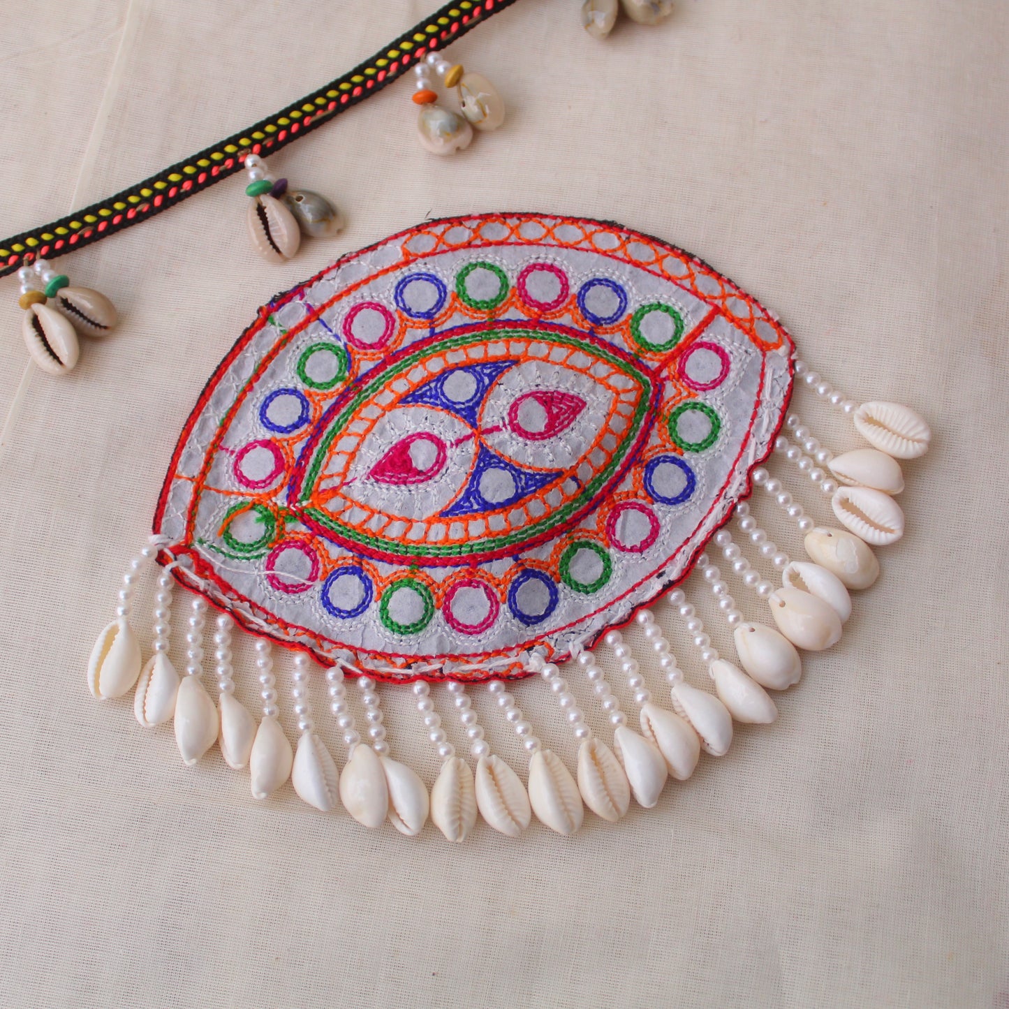 Colourful Gamthi Patch With Shells Work