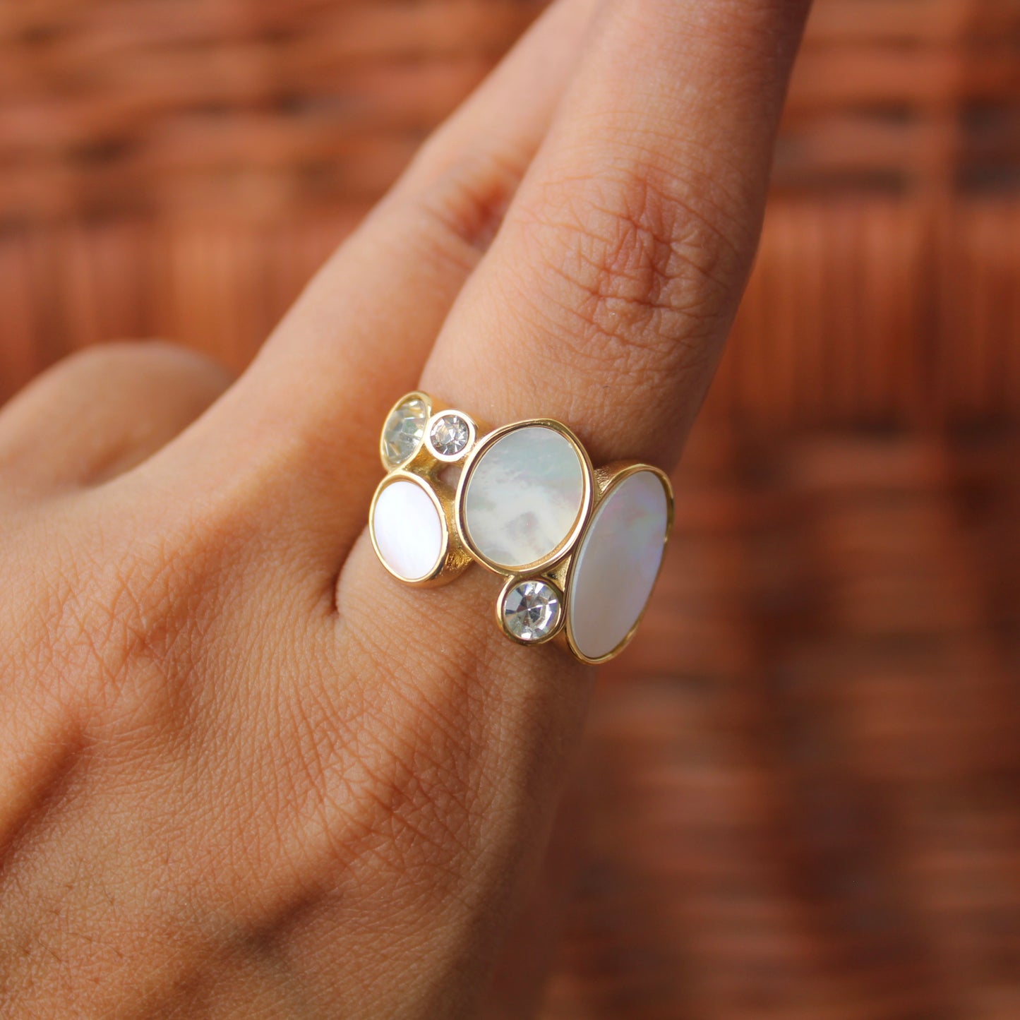 Mother-of-Pearls Anti Tarnish Adjustable Ring