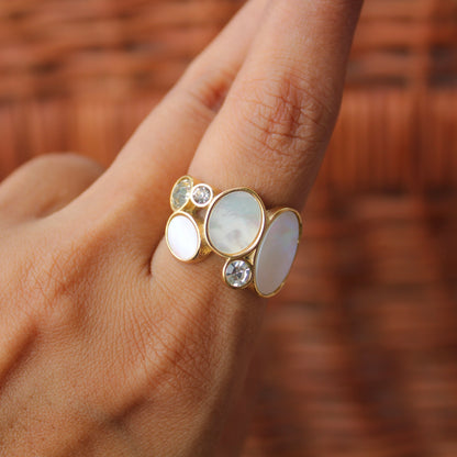 Mother-of-Pearls Anti Tarnish Adjustable Ring