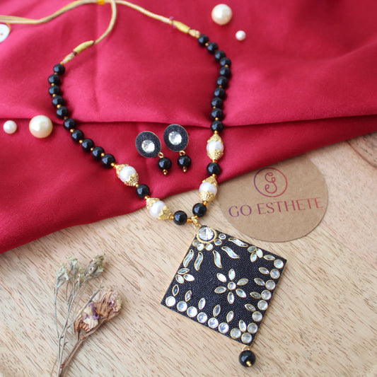 Black Beads Work Necklace Set