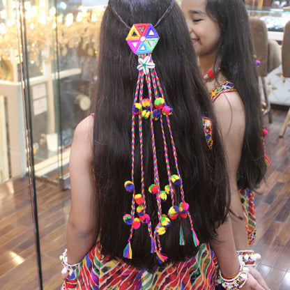 Vibrant Mirror Work & Pom-Pom Hair Brooch Clip