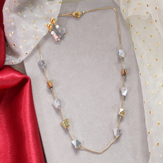 Geometric Beads Gold-Plated Chain & Earrings Set