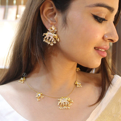 Gold Plated Elephant Design Kundan Necklace Set