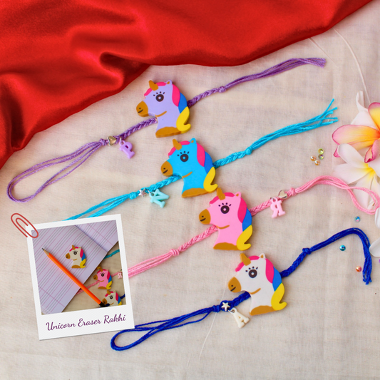 Unicorn Eraser Kids Rakhi with Initial Charm (Single)