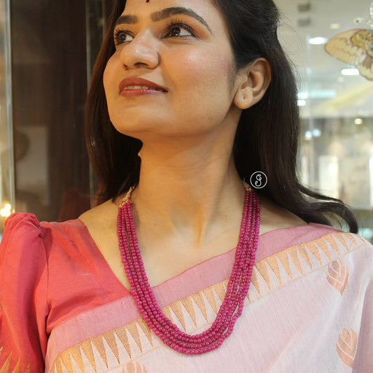 Elegant Four-Layer Ruby Beads Mala Necklace