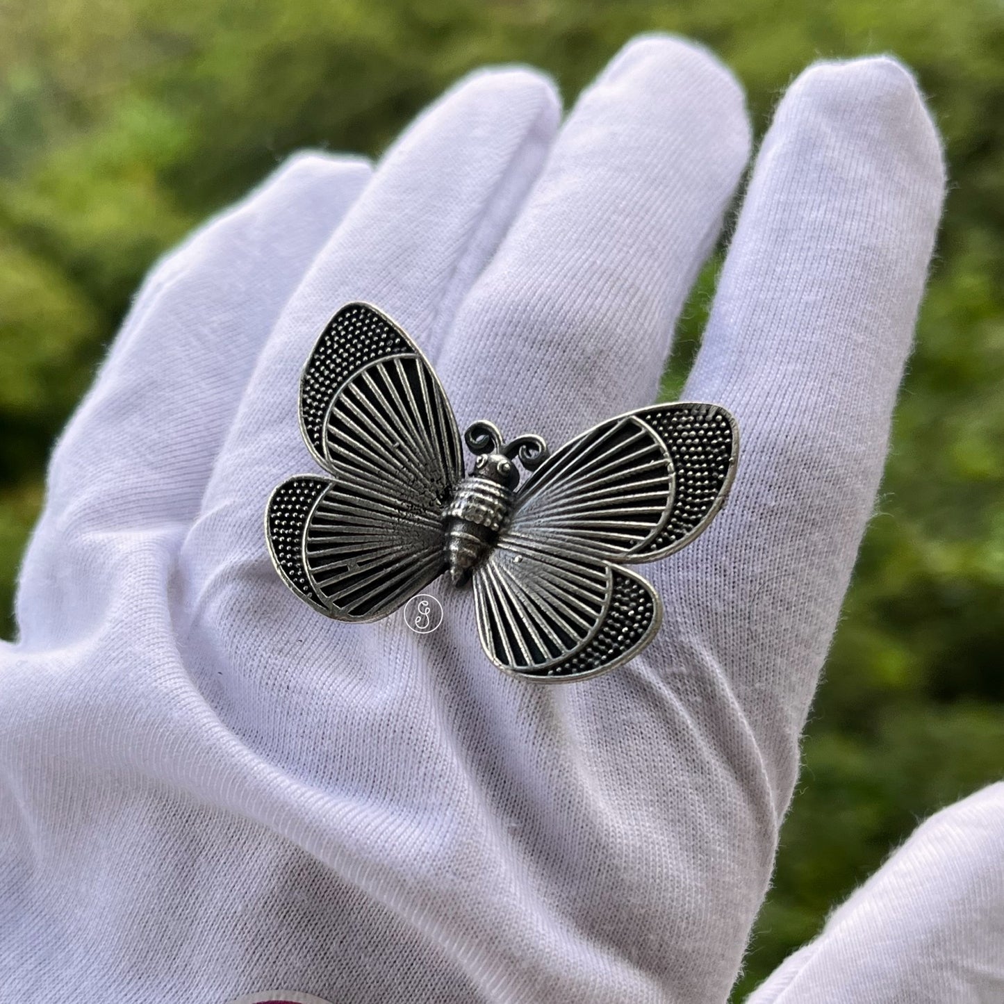 Butterfly Design Oxidised Silver Adjustable Ring