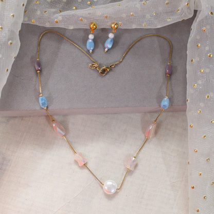 Elegant Multi Beads Gold-Alike Chain & Earrings