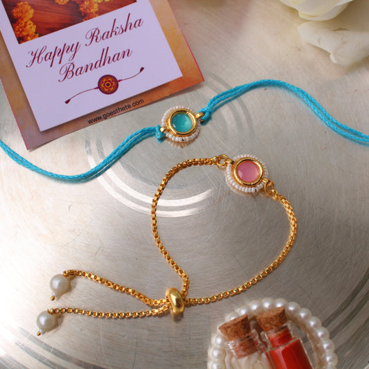 Minimalist Pink & Blue Colour Bhai-Bhabhi Rakhi