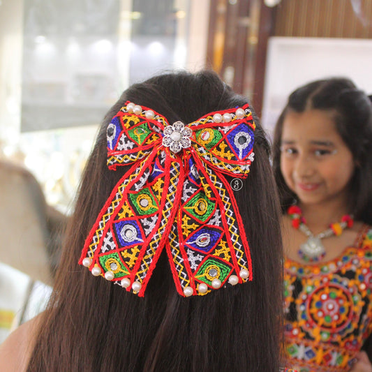 Gujarati Gamthi Multicolour Embroidered Bow Hair Clip