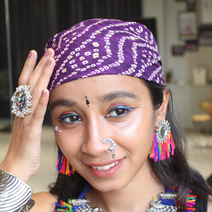 Purple Bandhani Bandana with Mini Tassels