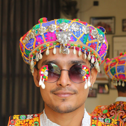 Multicoloured Pagdi with Shells & Oxidized Silver Detailing