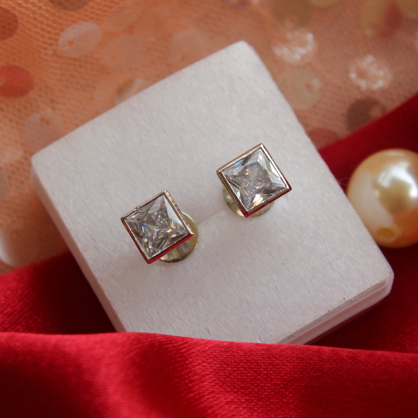 Silver Square Shaped Diamonds Studs