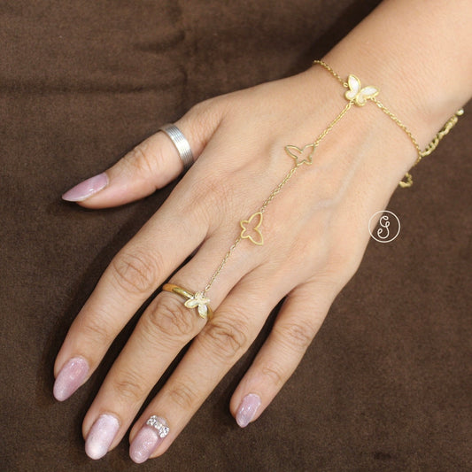 Anti-Tarnish Butterfly Bracelet with Attached Ring