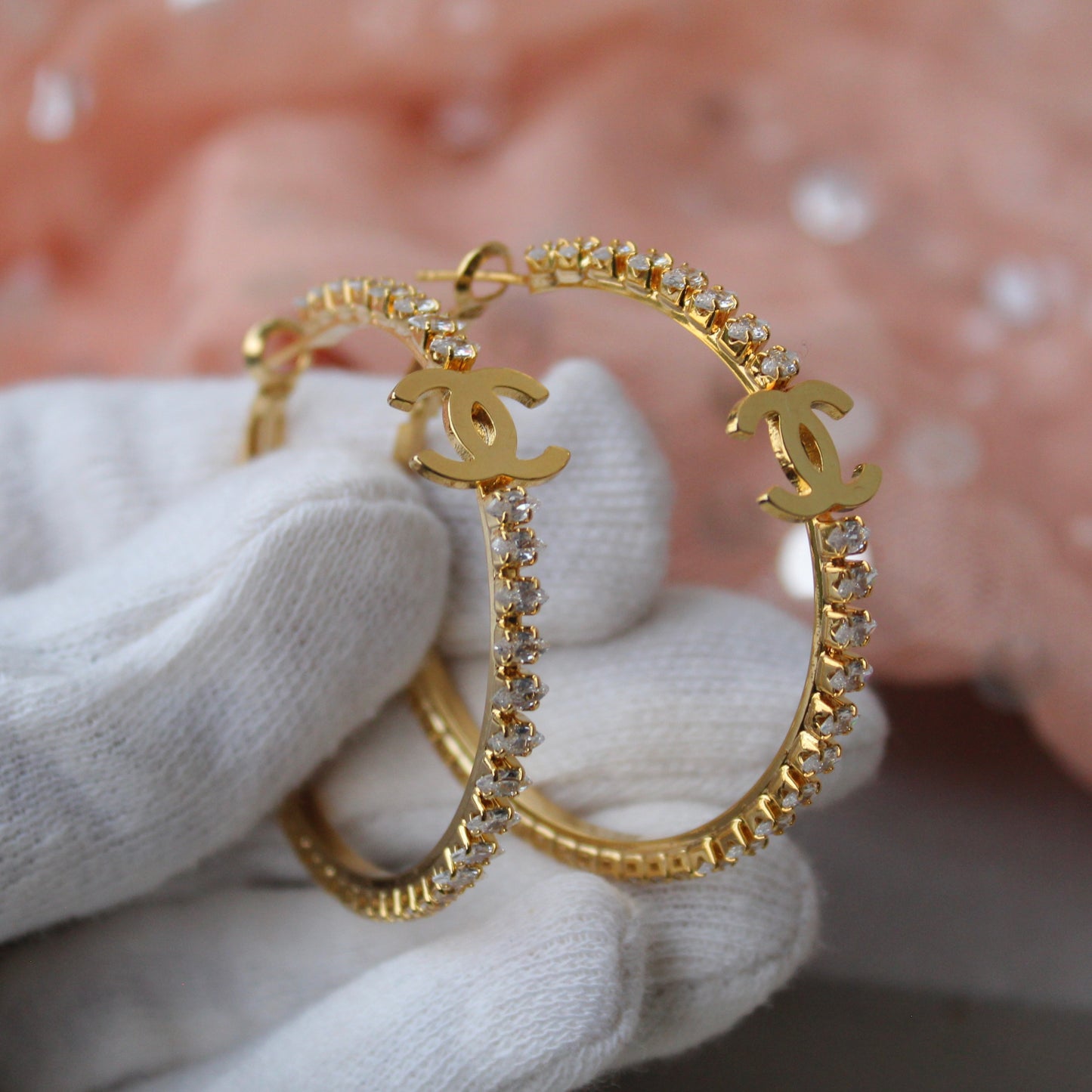 Stunning Golden Diamond Embellished Hoops