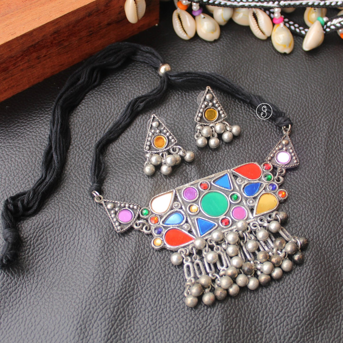 Stunning Multicolour Oxidised Silver Choker Set