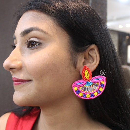 Handcrafted Multicolored Beaded Diya Earrings