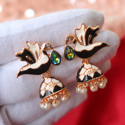 White & Black Mini Meenakari Jhumki